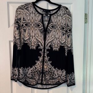 INC International Concepts Black and Cream Paisley-Tunic Blouse